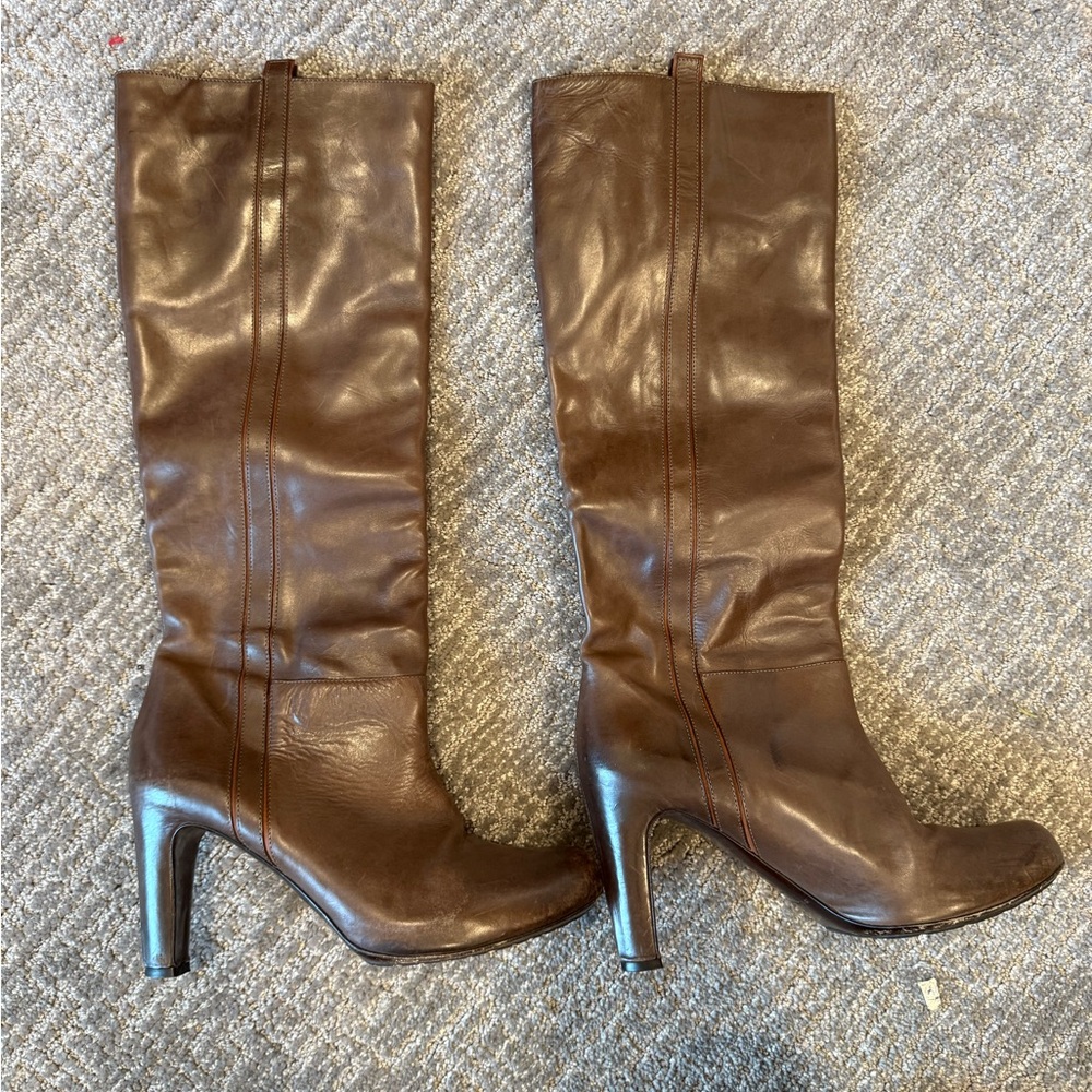 Brown Leather Knee-High Boots